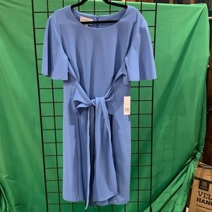 Donna Morgan powder blue short sleeve scoopneck front belted dress 20 W